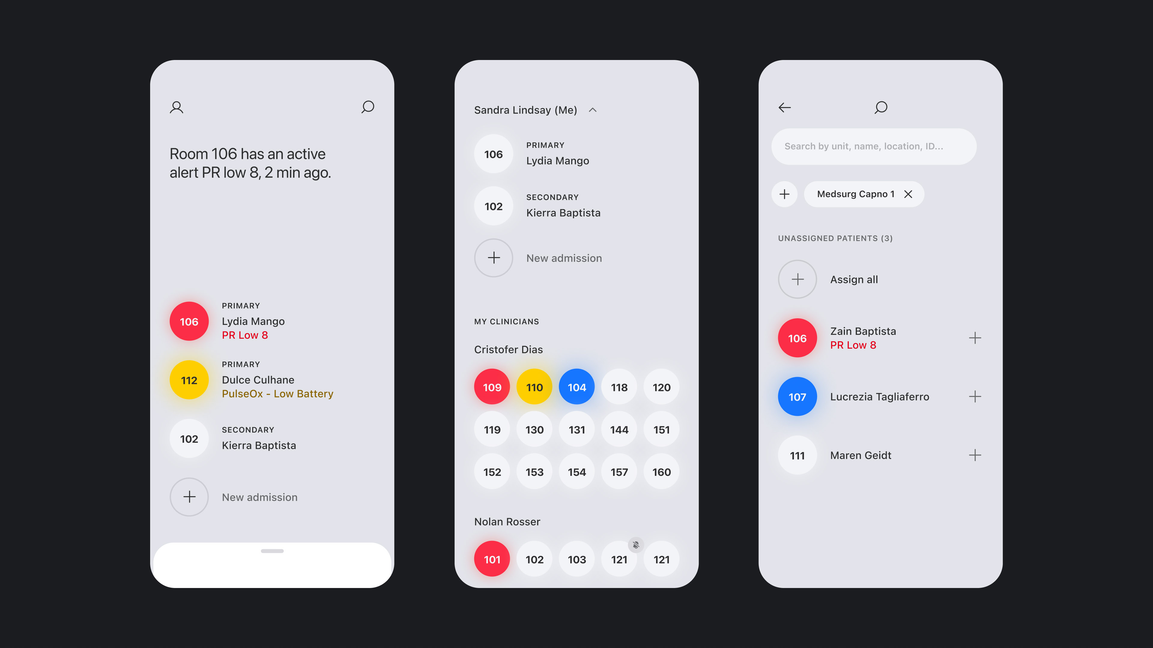 a montage of several app screens with light gray-purple interfaces sprinkled with alerts in pink, yellow, and blue. lots of charts and data laid out in a simple and digestible way